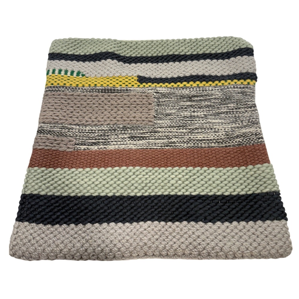 Handwoven Wool Multi-Textured Striped Boho Pillow Cover 19x19 Square